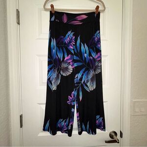 CLARA SUN WOO Pull On Tropical Palm Print Ankle Wide Leg Palazzo Pants